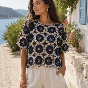 Navy Crochet Top