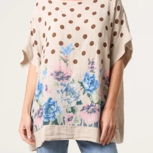 Polka Dot Floral Border Top Stone
