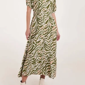 Animal Print Coconut Button Through Midi Dress